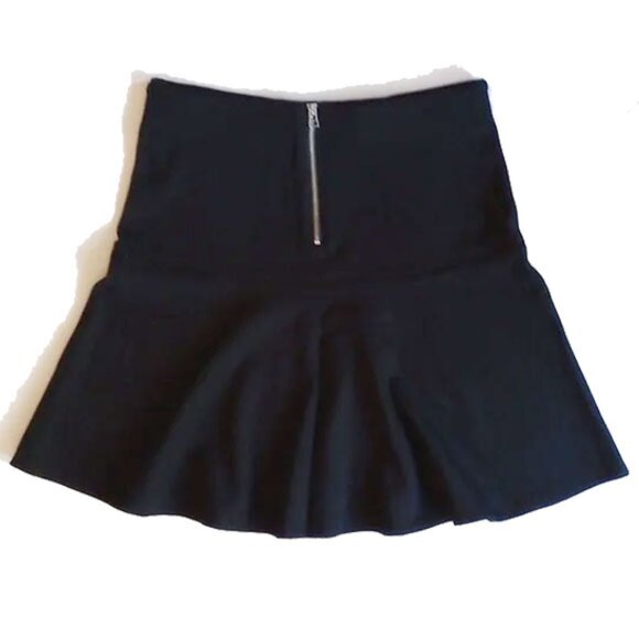 Wilfred Exposed Zipper Flounce Mini Skirt 2 Italian Fabric Solid Black - Picture 3 of 8